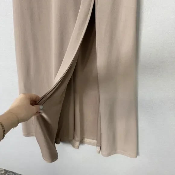 Birdy Grey Alex Crepe Maxi Dress Womens XS Taupe Formal Gown Bridesmaid Bow Tie - Picture 5 of 15